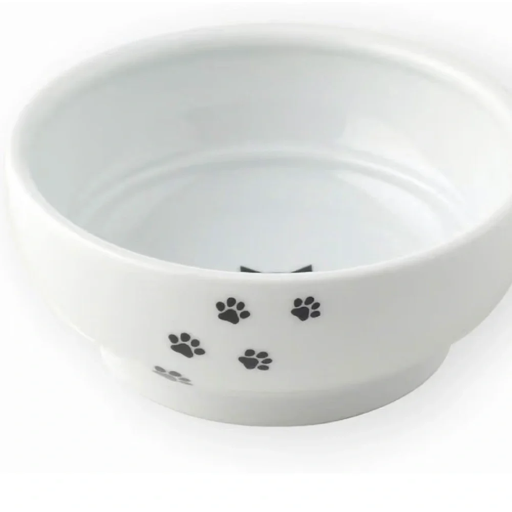 Anti-Spill Ceramic Cat Food Bowl | Paw Print Design Microwave & Dishwasher Safe